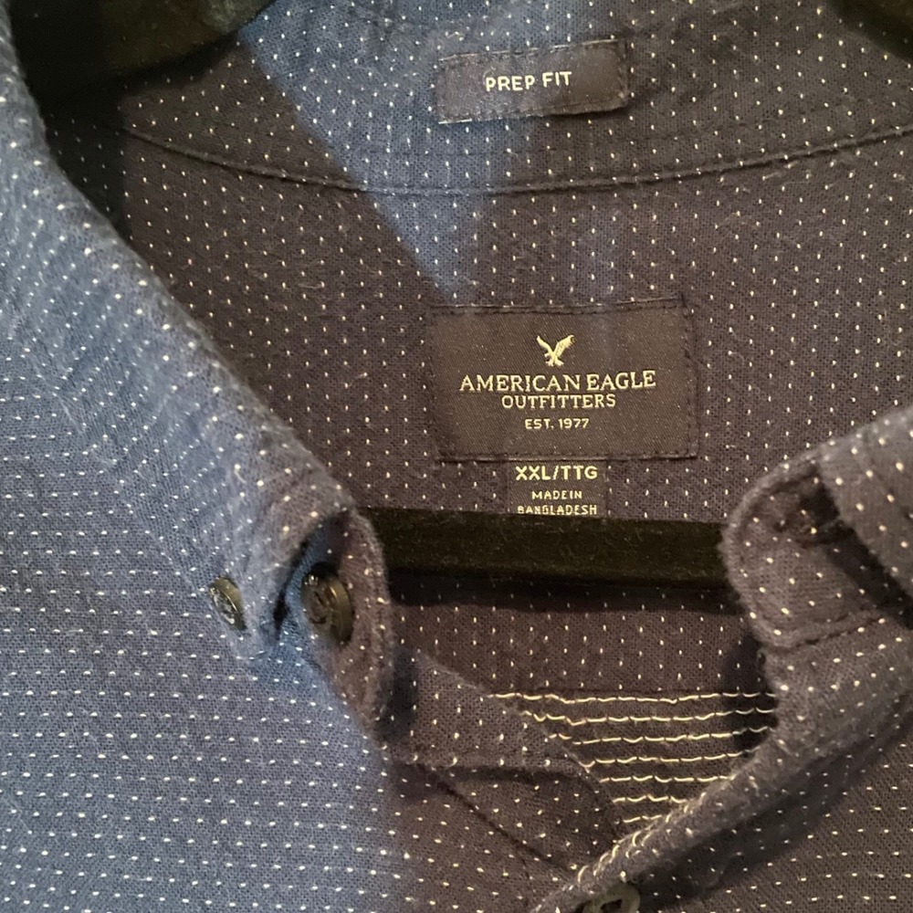 American Eagle Outfitters Mens XXL Prep Fit Navy Blue Micro Dot Button Down - Picture 3 of 6